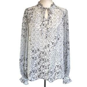JOIE‎ Women's White Floral Blouse Top Sheer w/ Ruffles SZ Small